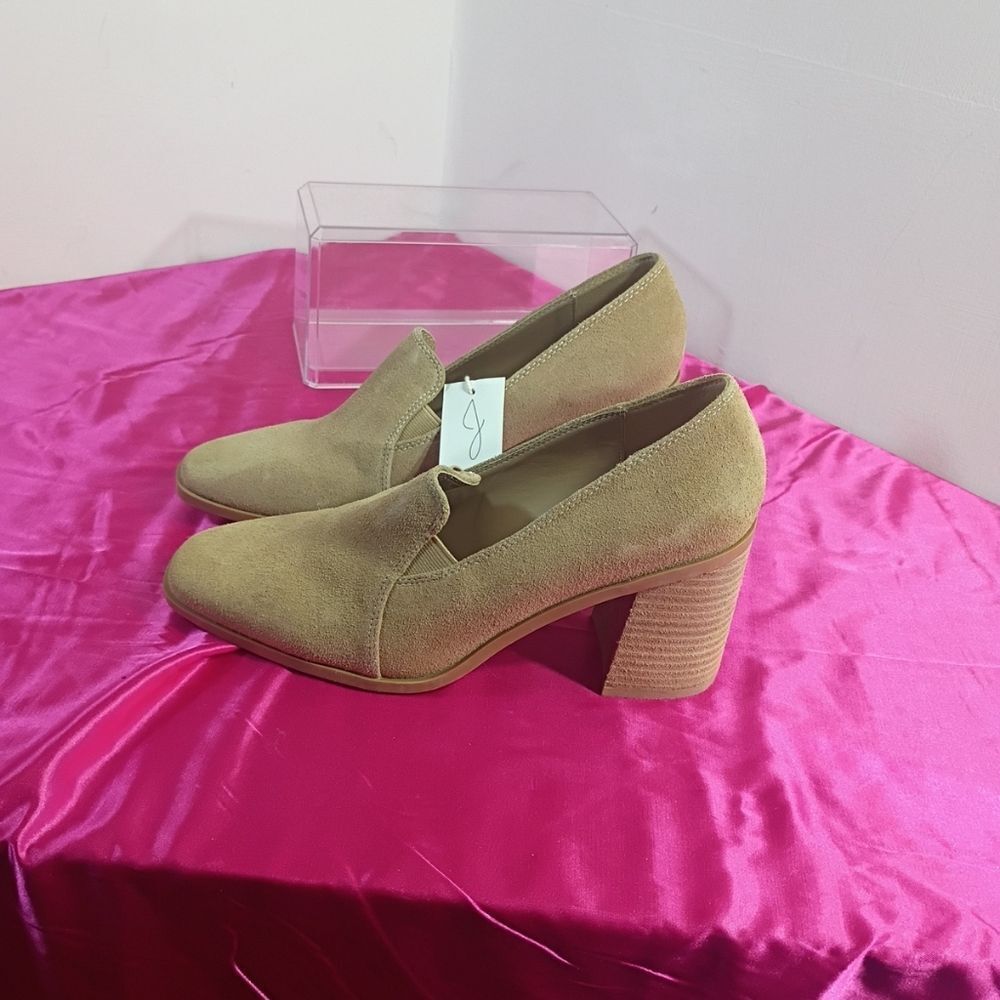 JOIE Wevenly Women's SZ 8 Suede Loafers Block Heels Shoes Beige . - Picture 9 of 10